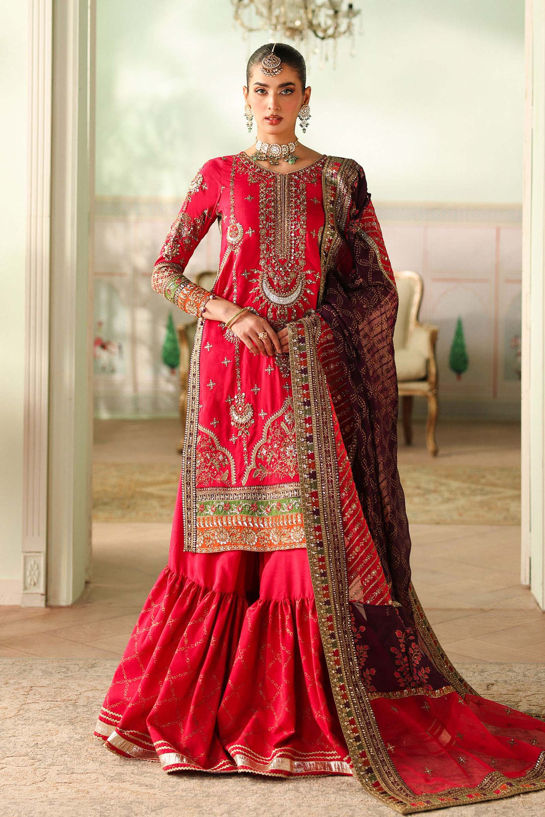 Maria B | Pre Fall Dresses | 3 Piece Embroidered Bamber Raw Silk Suit Carrot Pink by Maria B - Designer Dress  - Type : Ladies Clothes - Available at Libayah - 100% Original 