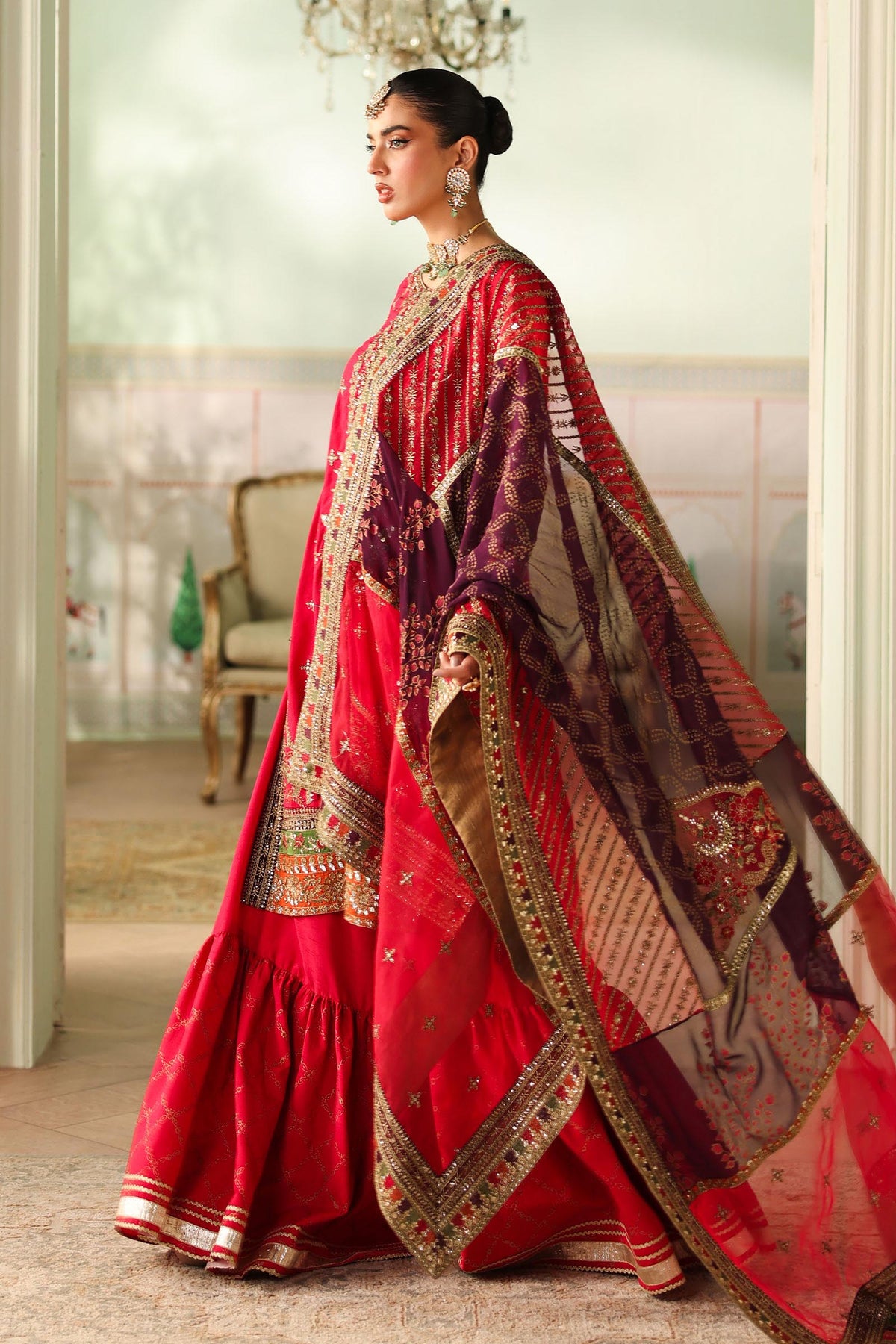 Maria B | Pre Fall Dresses | 3 Piece Embroidered Bamber Raw Silk Suit Carrot Pink by Maria B - Designer Dress  - Type : Ladies Clothes - Available at Libayah - 100% Original 