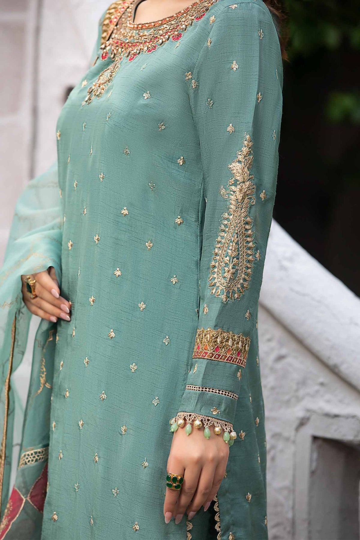 Maria B | Luxury Formals | SF-EA23-18R1-Ferozi by Maria B - Designer Dress  - Type : Ladies Clothes - Available at Libayah - 100% Original 
