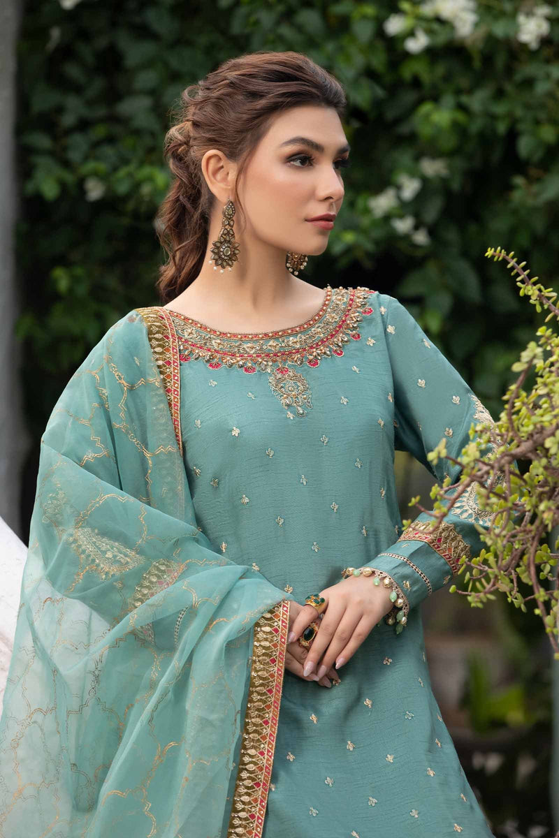 Maria B | Luxury Formals | SF-EA23-18R1-Ferozi by Maria B - Designer Dress  - Type : Ladies Clothes - Available at Libayah - 100% Original 