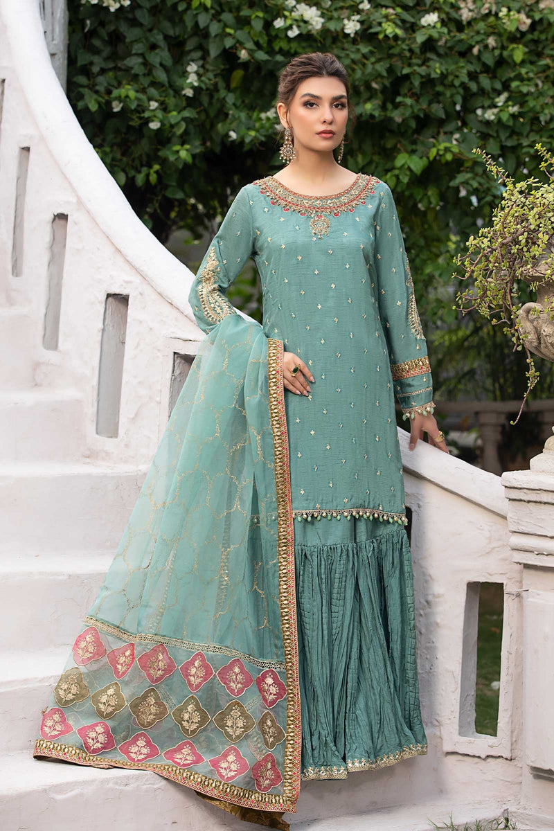 Maria B | Luxury Formals | SF-EA23-18R1-Ferozi by Maria B - Designer Dress  - Type : Ladies Clothes - Available at Libayah - 100% Original 