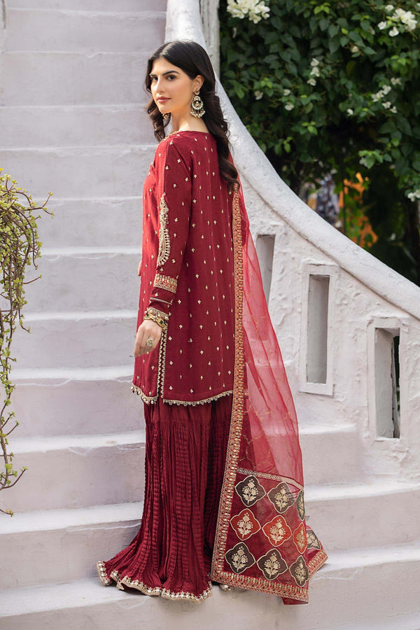 Maria B | Luxury Formals | SF-EA23-18R1-Maroon by Maria B - Designer Dress  - Type : Ladies Clothes - Available at Libayah - 100% Original 