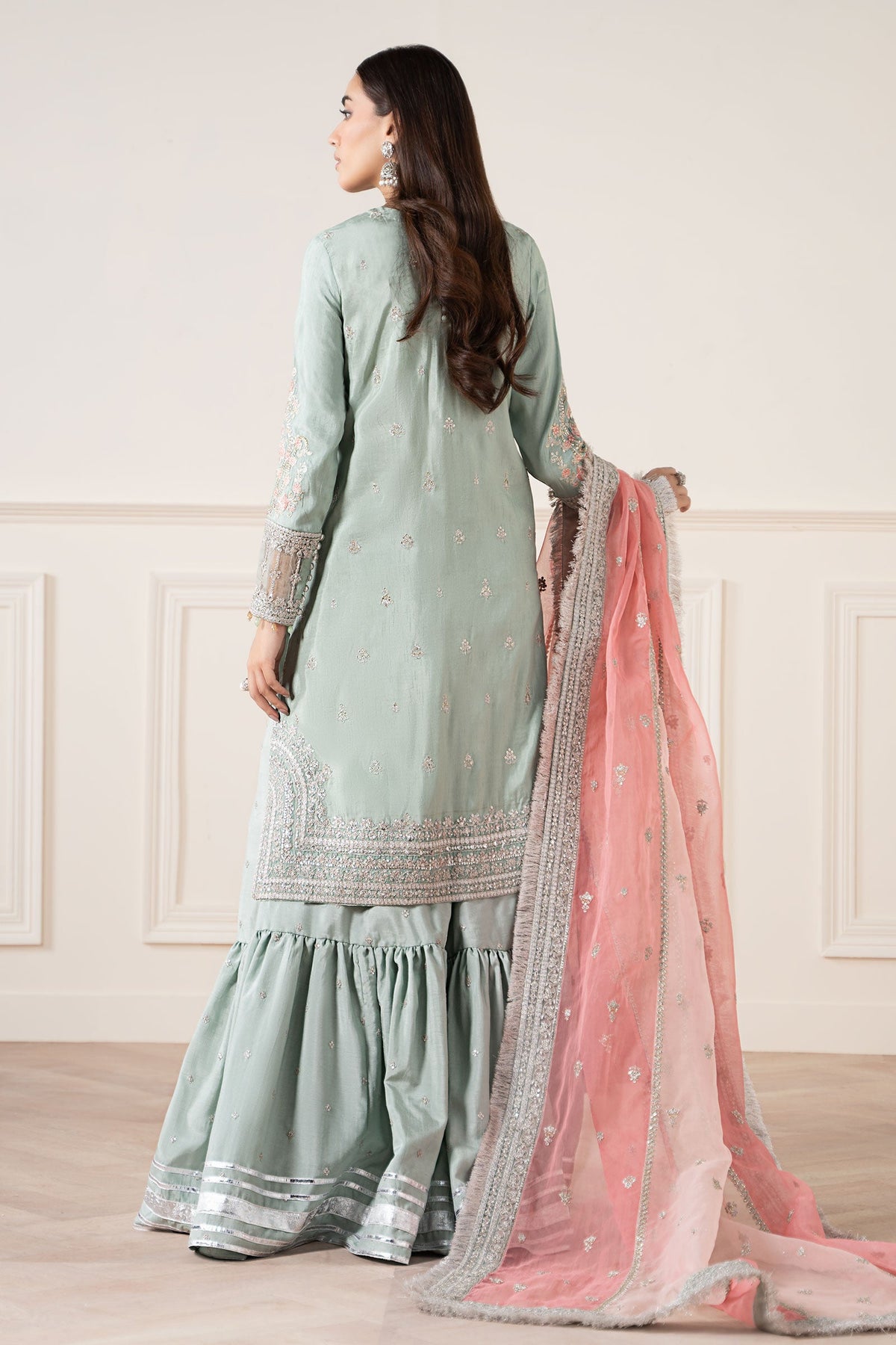Maria B | Pre Fall Dresses | 3 Piece Embroidered Raw Silk Suit Sea Green by Maria B - Designer Dress  - Type : Ladies Clothes - Available at Libayah - 100% Original 