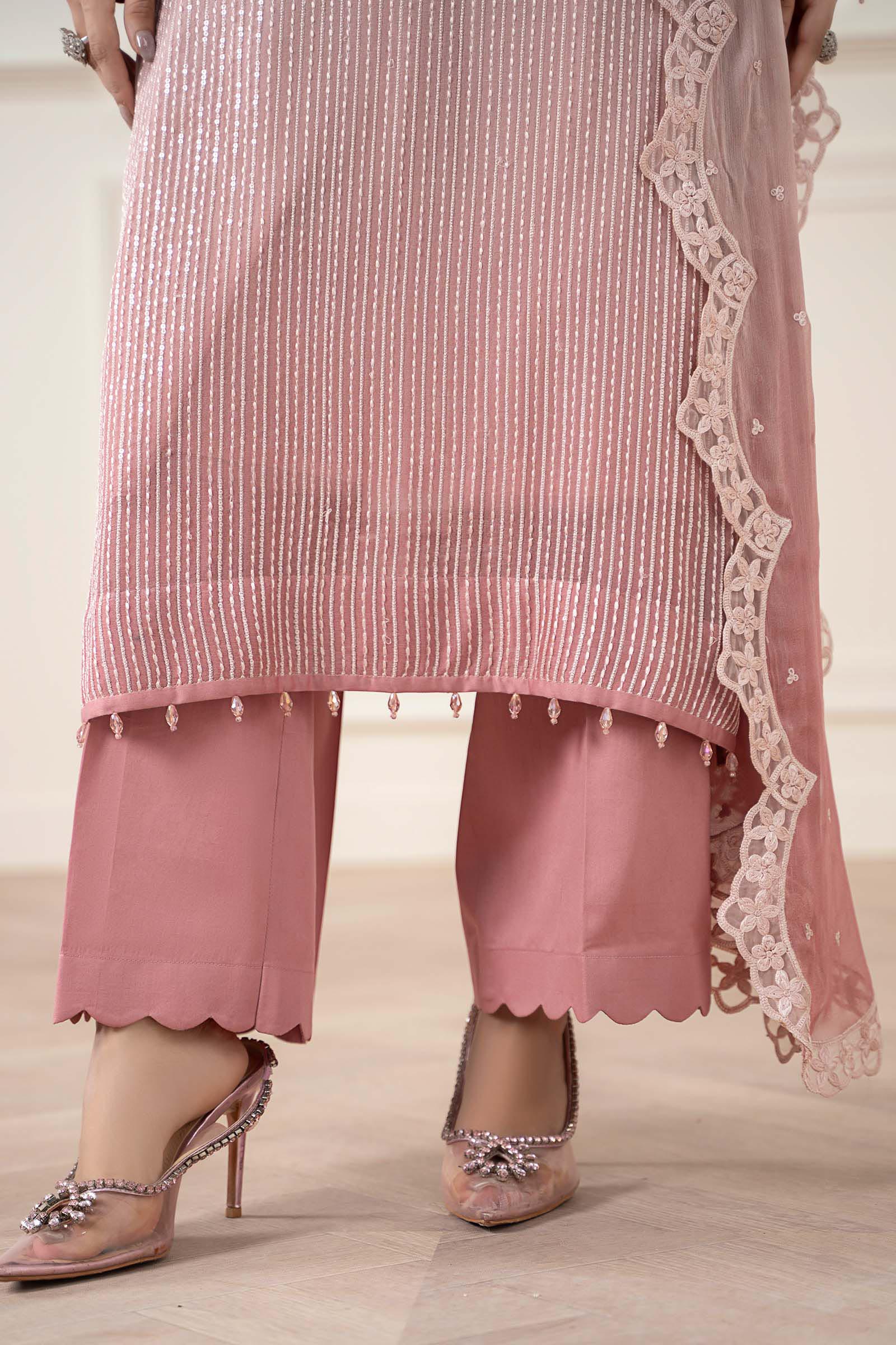 Maria B | Pre Fall Dresses | 3 Piece Embroidered Chiffon Suit Pink by Maria B - Designer Dress  - Type : Ladies Clothes - Available at Libayah - 100% Original 