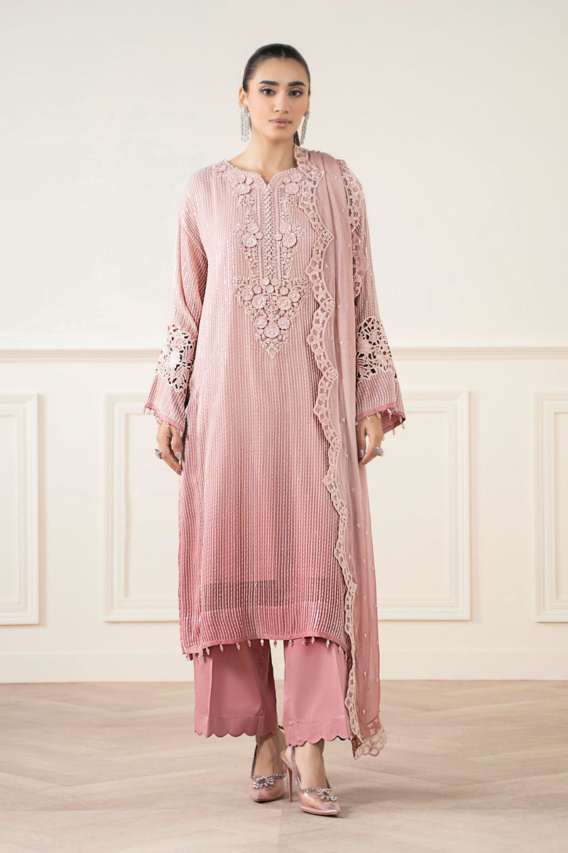 Maria B | Pre Fall Dresses | 3 Piece Embroidered Chiffon Suit Pink by Maria B - Designer Dress  - Type : Ladies Clothes - Available at Libayah - 100% Original 