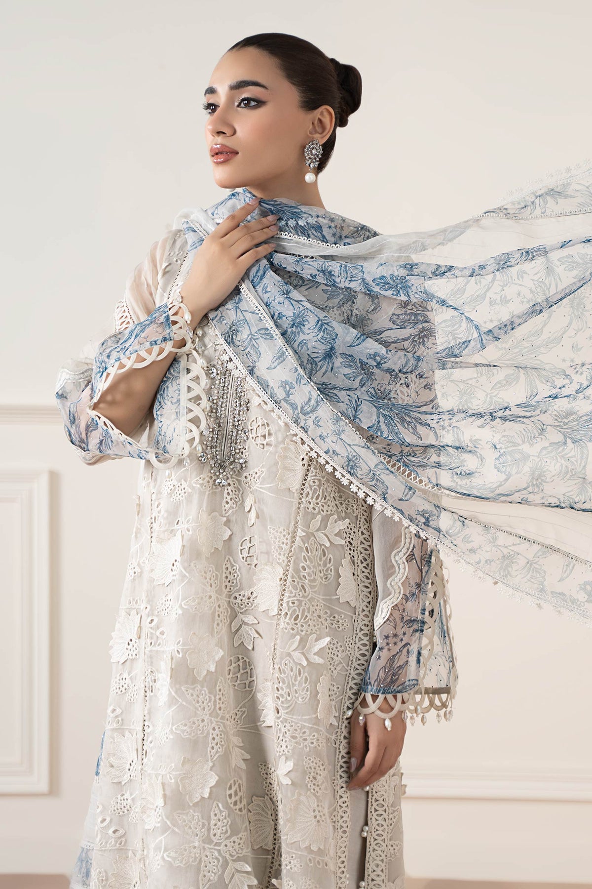 Maria B | Luxury Formals Pre Fall | SF-EA25-05R1-Off White by Maria B - Designer Dress  - Type : Ladies Clothes - Available at Libayah - 100% Original 