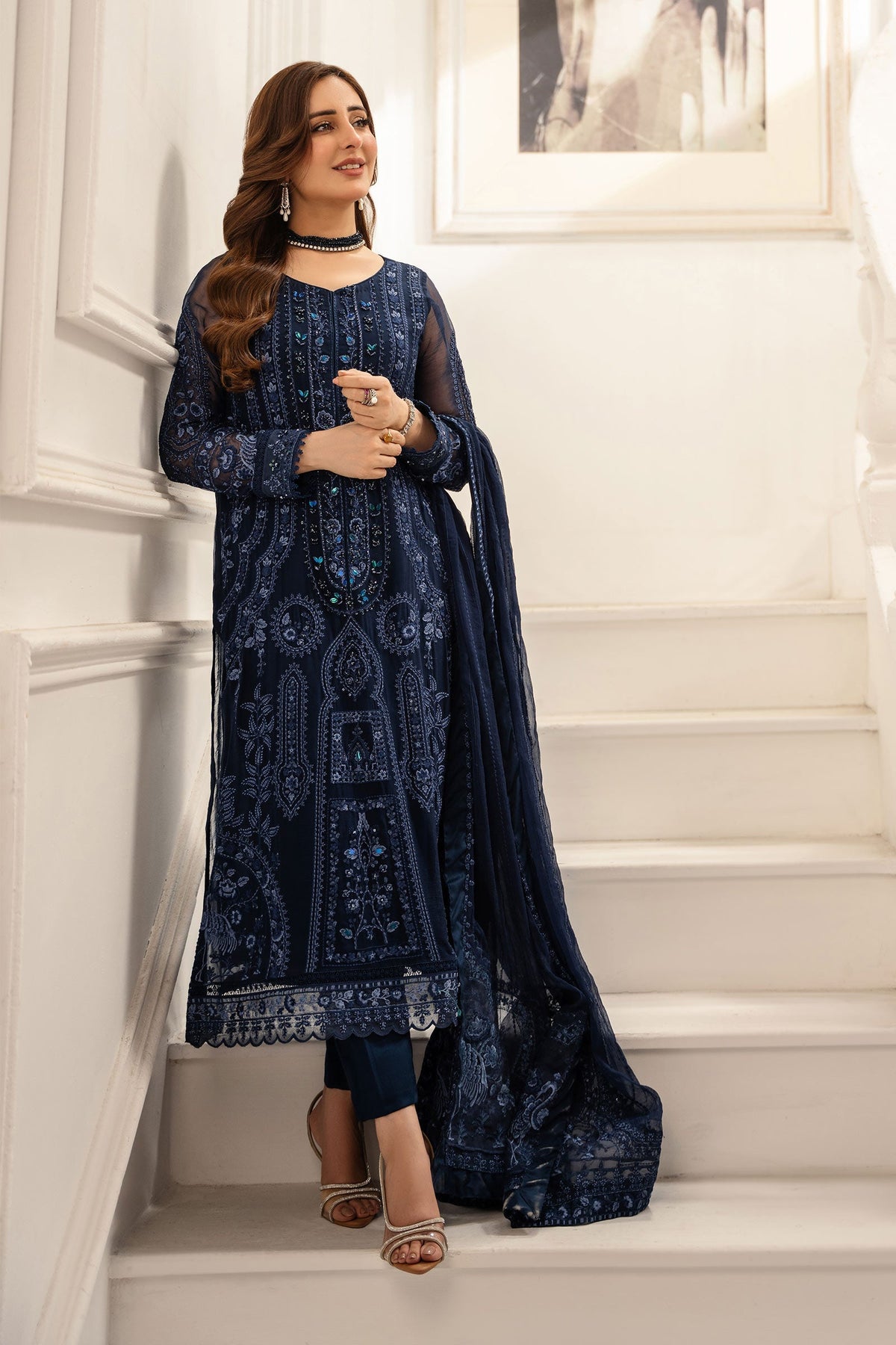 Maria B | Pre Fall Dresses | 3 Piece Embroidered Chiffon Suit RR by Maria B - Designer Dress  - Type : Ladies Clothes - Available at Libayah - 100% Original 