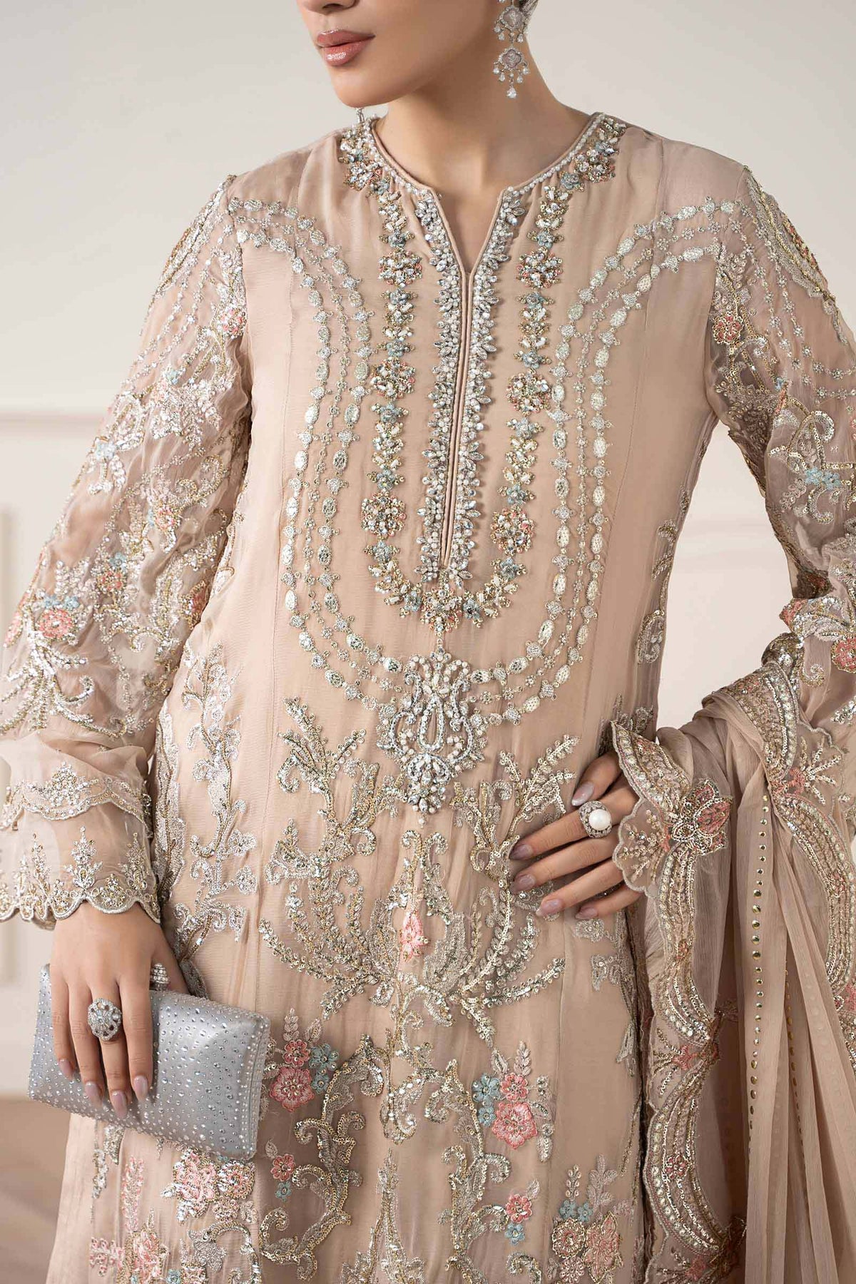 Maria B | Pre Fall Dresses | 3 Piece Embroidered Chiffon Suit Skin by Maria B - Designer Dress  - Type : Ladies Clothes - Available at Libayah - 100% Original 
