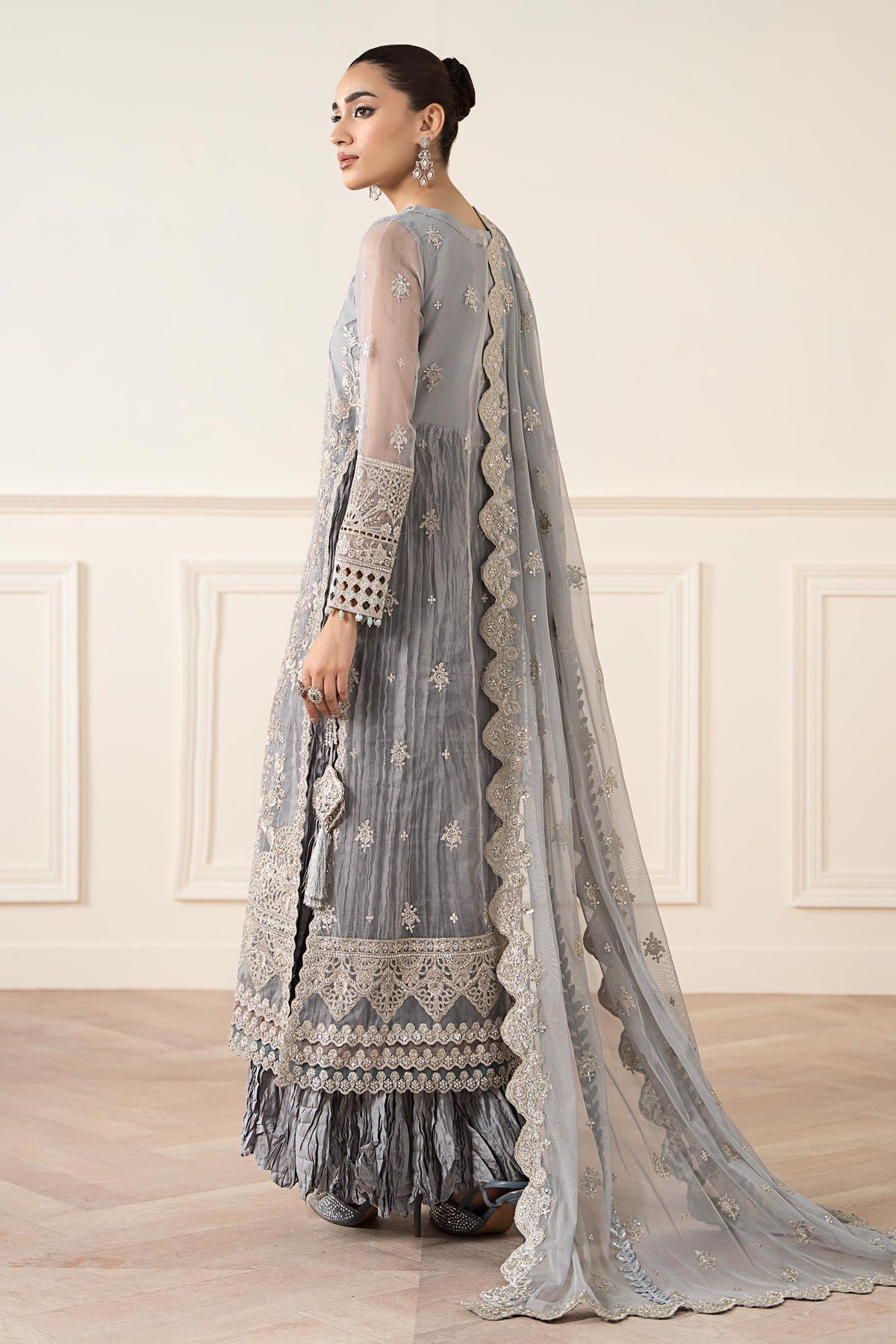 Maria B | Pre Fall Dresses | 3 Piece Embroidered Organza Suit Gray by Maria B - Designer Dress  - Type : Ladies Clothes - Available at Libayah - 100% Original 