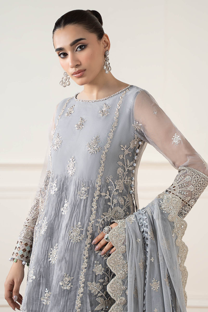 Maria B | Pre Fall Dresses | 3 Piece Embroidered Organza Suit Gray by Maria B - Designer Dress  - Type : Ladies Clothes - Available at Libayah - 100% Original 
