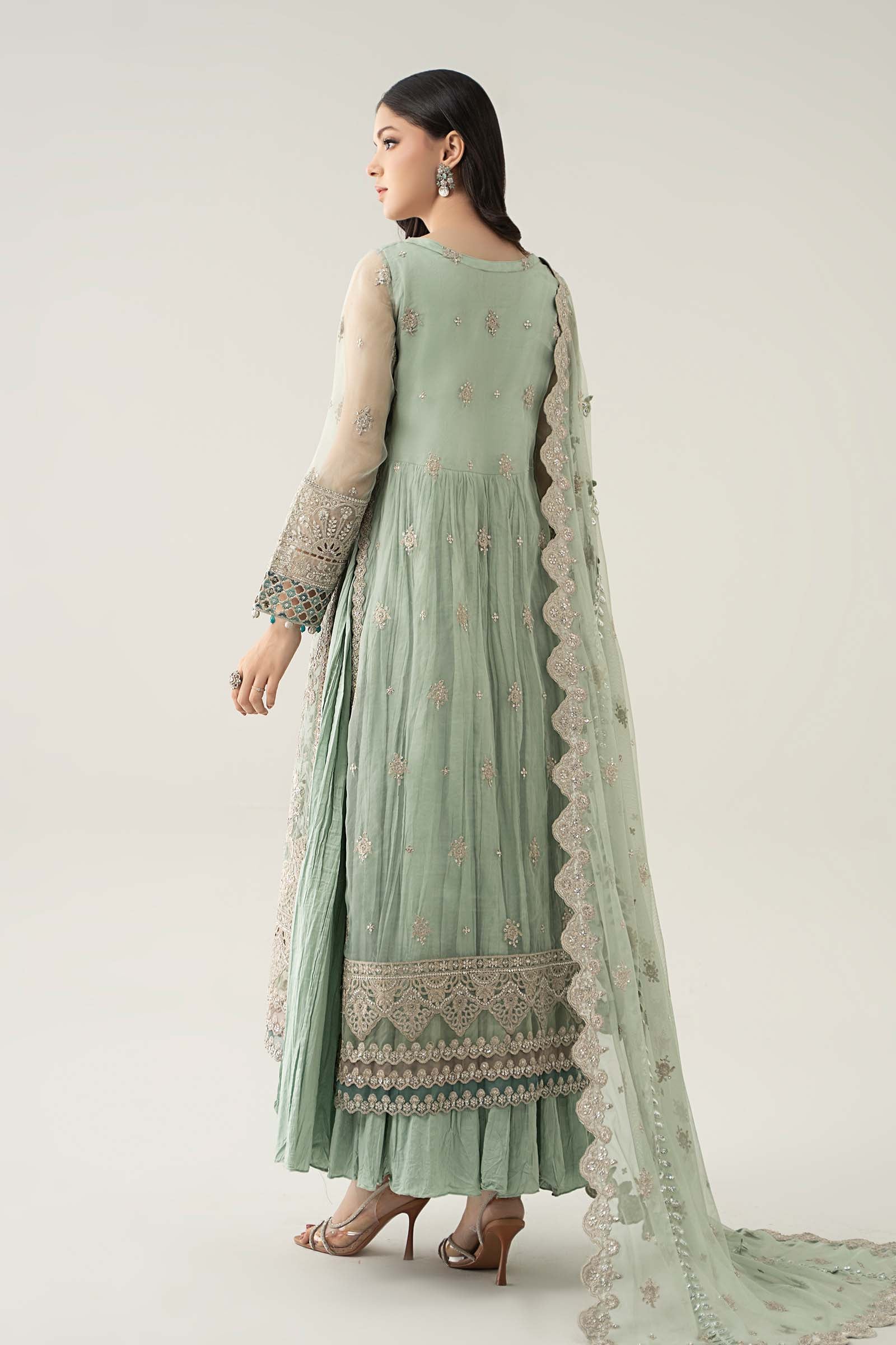 Maria B | Pre Fall Dresses | 3 Piece Embroidered Organza Suit Sea Green by Maria B - Designer Dress  - Type : Ladies Clothes - Available at Libayah - 100% Original 
