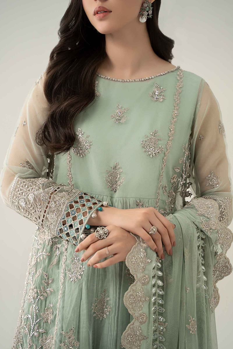 Maria B | Pre Fall Dresses | 3 Piece Embroidered Organza Suit Sea Green by Maria B - Designer Dress  - Type : Ladies Clothes - Available at Libayah - 100% Original 