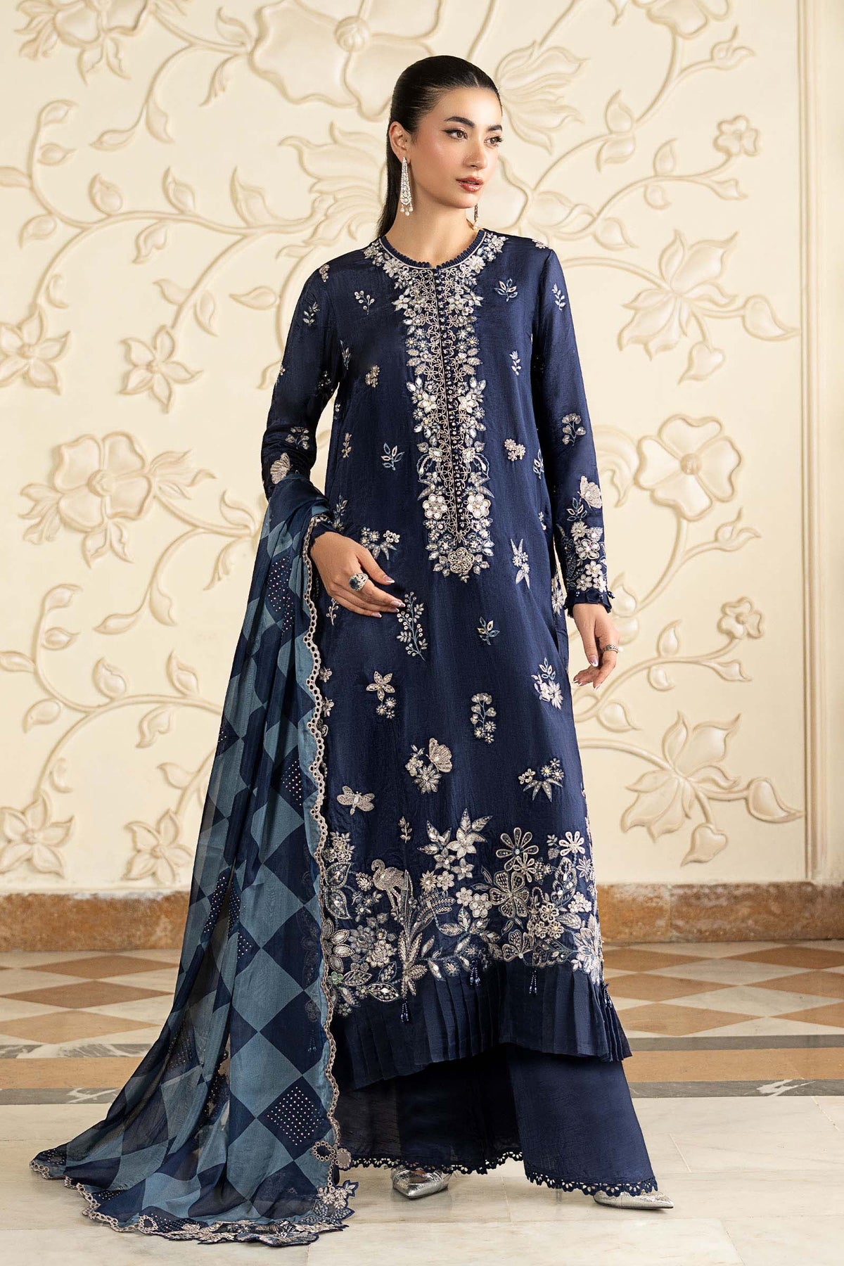 Maria B | Luxury Formals Pre Fall | SF-EA26-12-Blue by Maria B - Designer Dress  - Type : Ladies Clothes - Available at Libayah - 100% Original 
