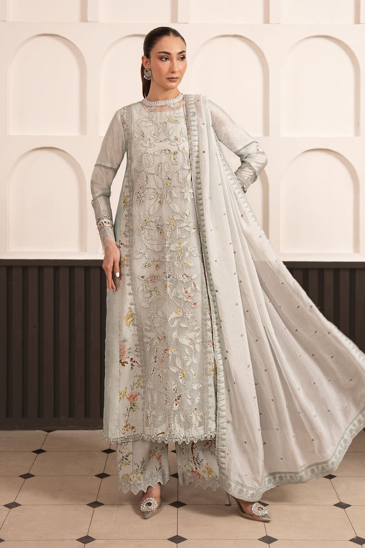 Maria B | Luxury Formals Pre Fall | SF-EA26-24-Ice Blue by Maria B - Designer Dress  - Type : Ladies Clothes - Available at Libayah - 100% Original 