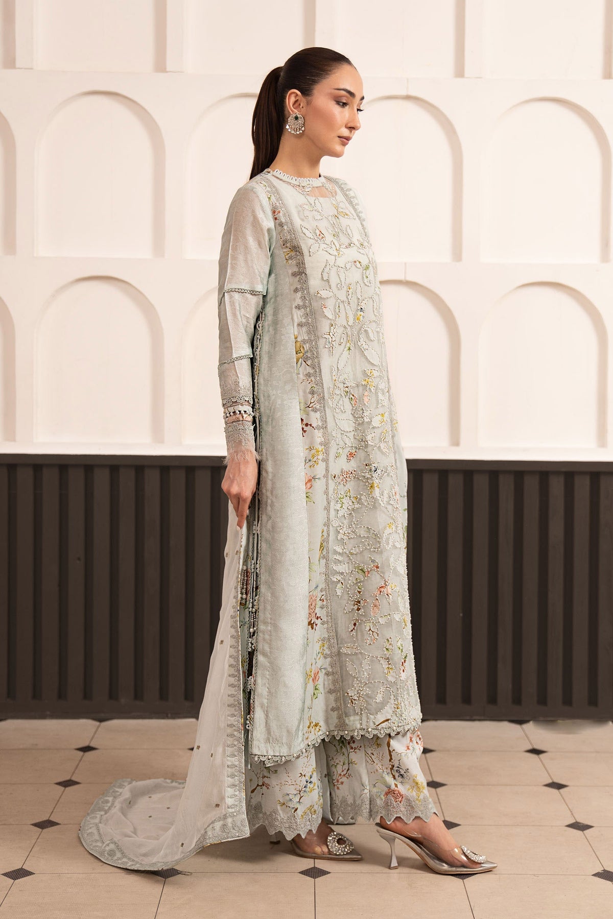 Maria B | Luxury Formals Pre Fall | SF-EA26-24-Ice Blue by Maria B - Designer Dress  - Type : Ladies Clothes - Available at Libayah - 100% Original 