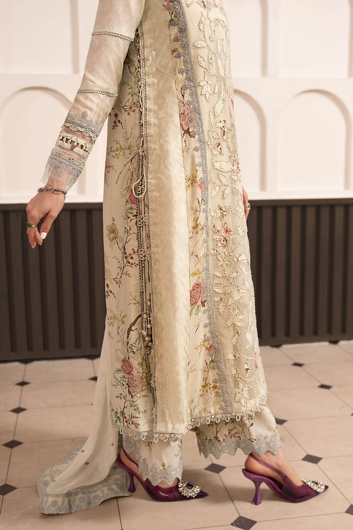 Maria B | Luxury Formals Pre Fall | SF-EA26-24-Light Yellow by Maria B - Designer Dress  - Type : Ladies Clothes - Available at Libayah - 100% Original 