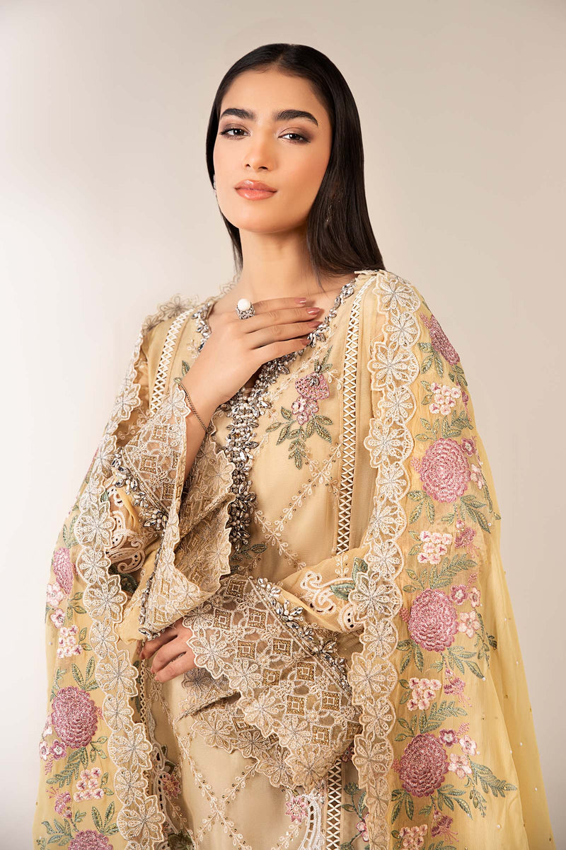 Maria B | Pre Fall Dresses | 3 Piece Embroidered Chiffon Suit Yellow by Maria B - Designer Dress  - Type : Ladies Clothes - Available at Libayah - 100% Original 
