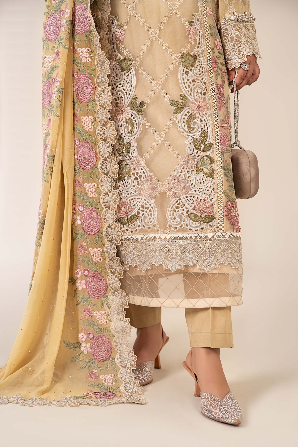 Maria B | Pre Fall Dresses | 3 Piece Embroidered Chiffon Suit Yellow by Maria B - Designer Dress  - Type : Ladies Clothes - Available at Libayah - 100% Original 