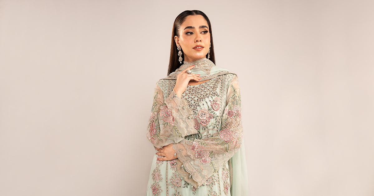 Maria  B | luxury formals | SF-EF26-01-Sea Green by Maria B - Designer Dress  - Type : Ladies Clothes - Available at Libayah - 100% Original 