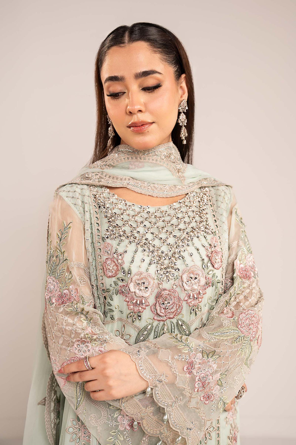 Maria  B | luxury formals | SF-EF26-01-Sea Green by Maria B - Designer Dress  - Type : Ladies Clothes - Available at Libayah - 100% Original 