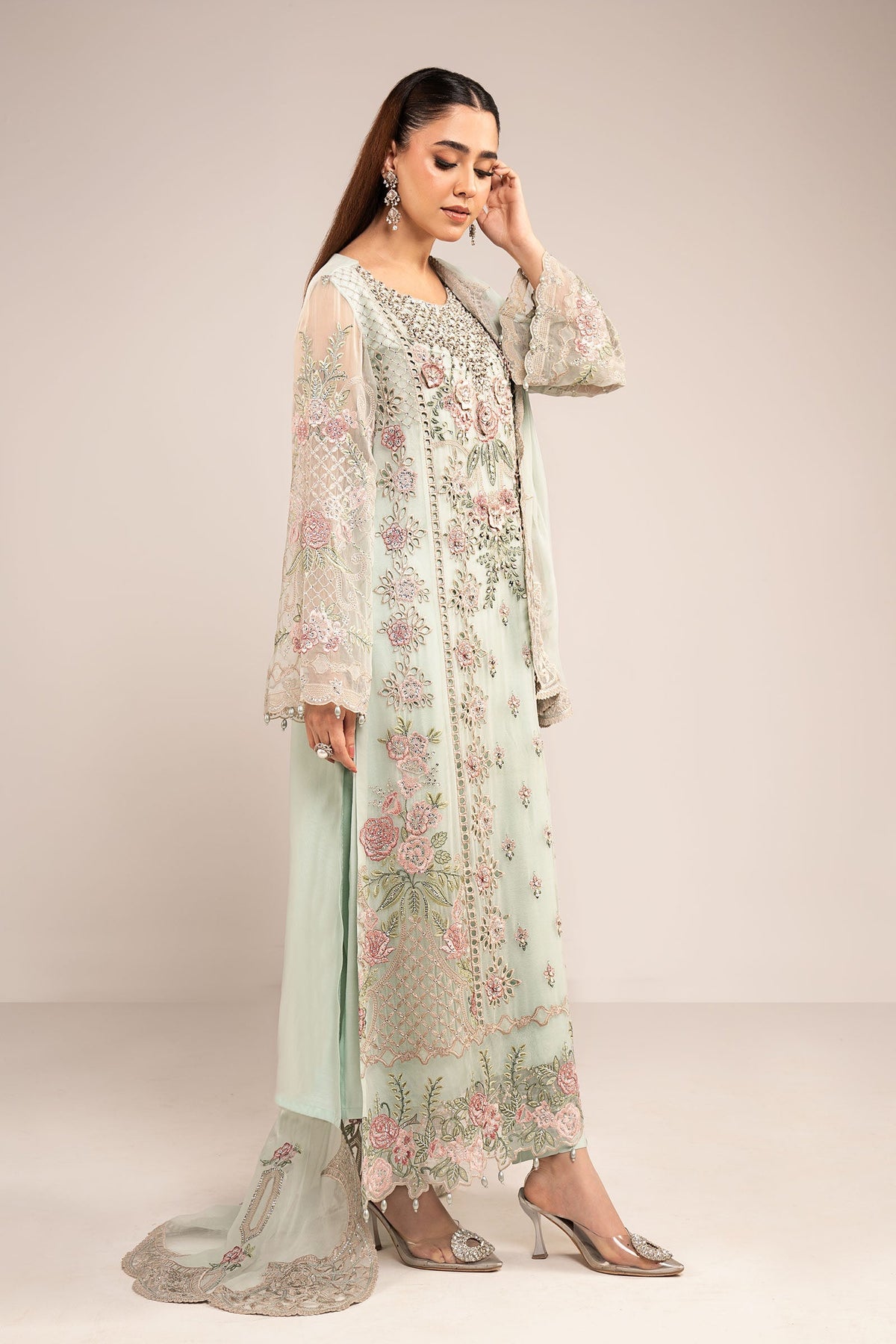 Maria  B | luxury formals | SF-EF26-01-Sea Green by Maria B - Designer Dress  - Type : Ladies Clothes - Available at Libayah - 100% Original 
