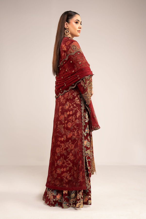 Maria B | Luxury Formals | SF-EF26-02-Maroon by Maria B - Designer Dress  - Type : Ladies Clothes - Available at Libayah - 100% Original 