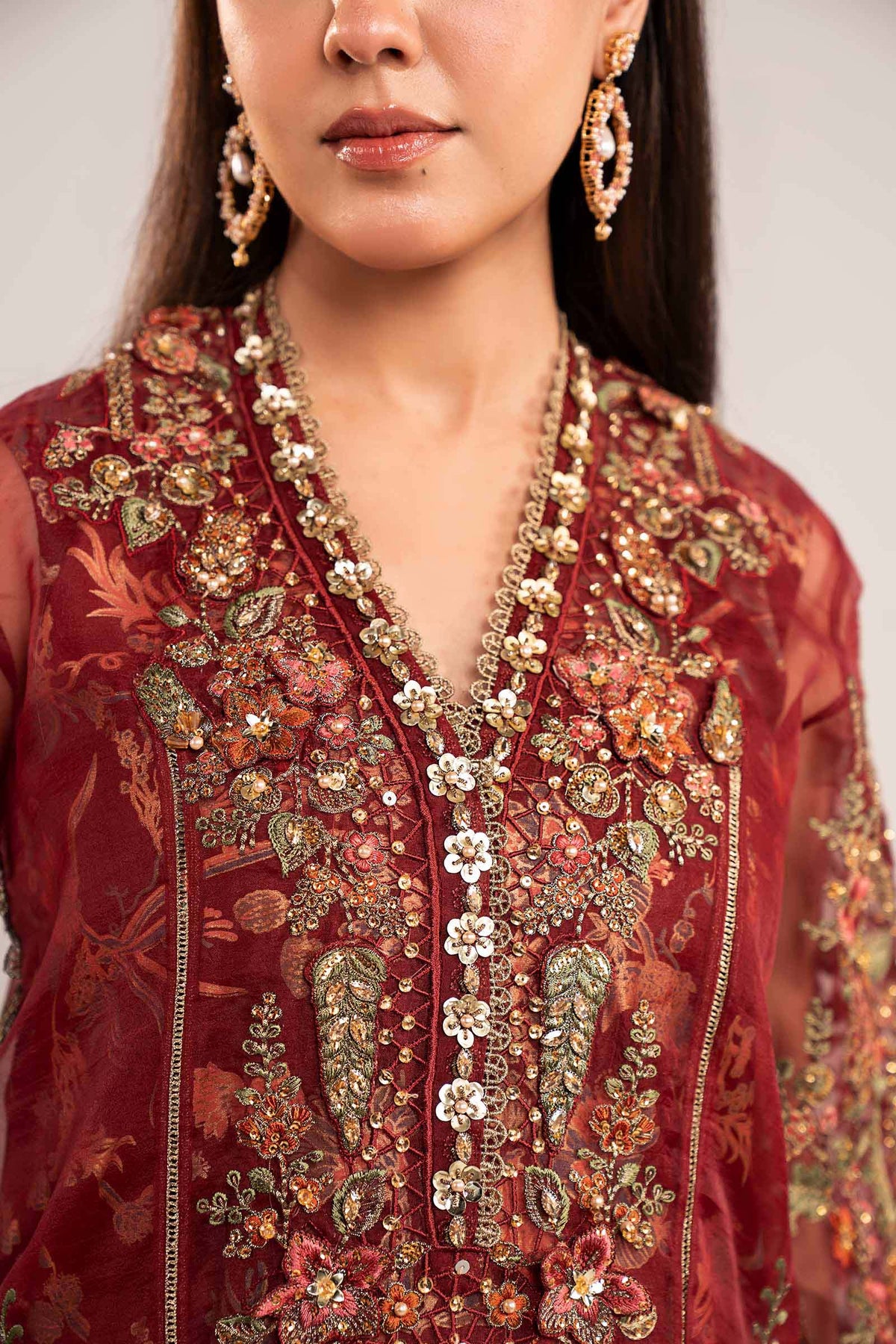 Maria B | Luxury Formals | SF-EF26-02-Maroon by Maria B - Designer Dress  - Type : Ladies Clothes - Available at Libayah - 100% Original 