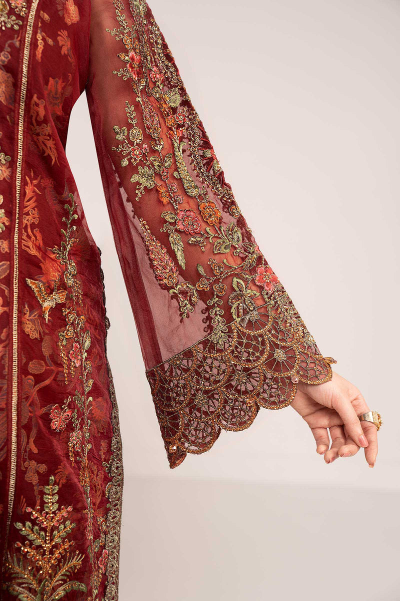 Maria B | Luxury Formals | SF-EF26-02-Maroon by Maria B - Designer Dress  - Type : Ladies Clothes - Available at Libayah - 100% Original 
