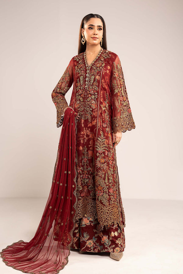 Maria B | Luxury Formals | SF-EF26-02-Maroon by Maria B - Designer Dress  - Type : Ladies Clothes - Available at Libayah - 100% Original 