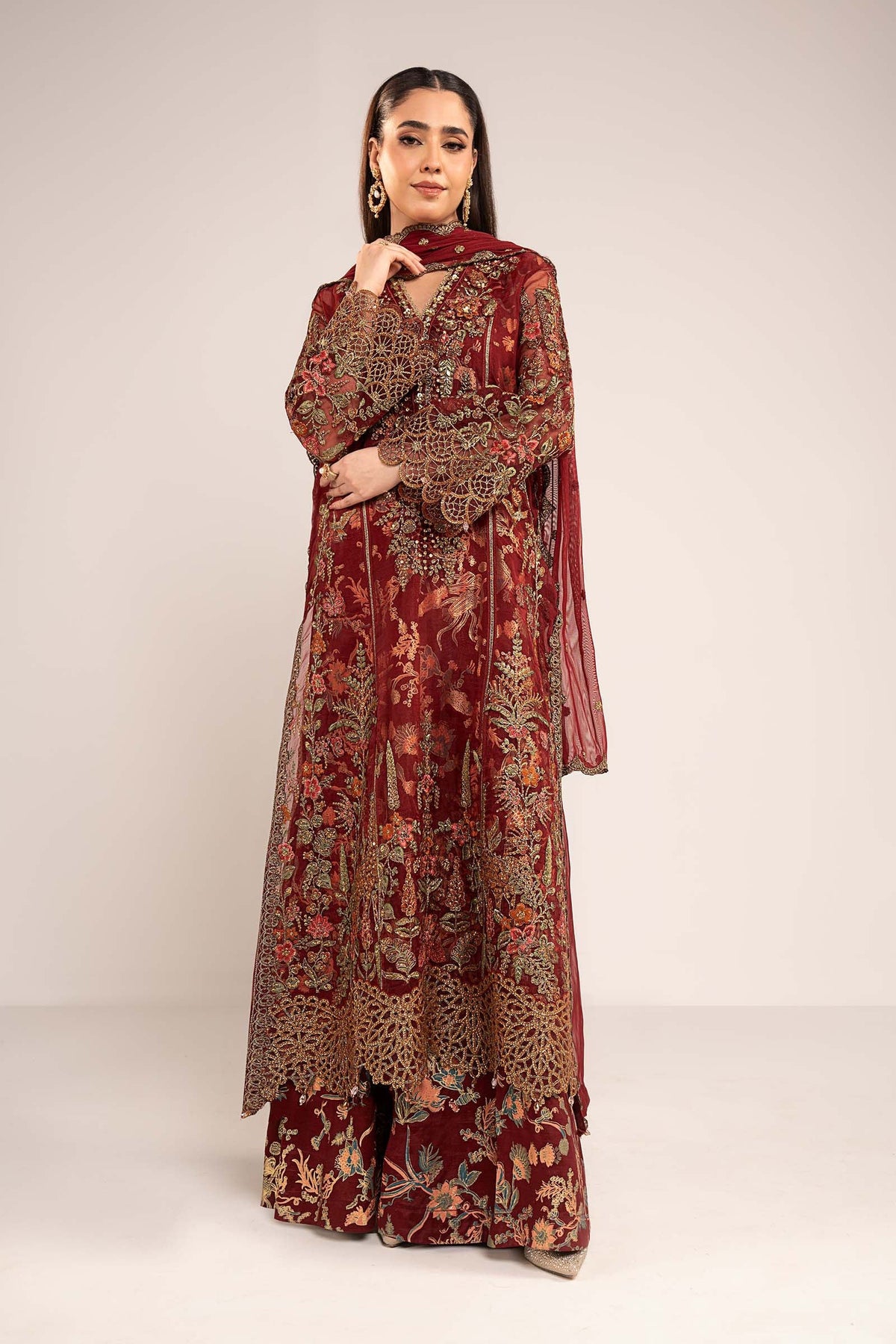 Maria B | Luxury Formals | SF-EF26-02-Maroon by Maria B - Designer Dress  - Type : Ladies Clothes - Available at Libayah - 100% Original 