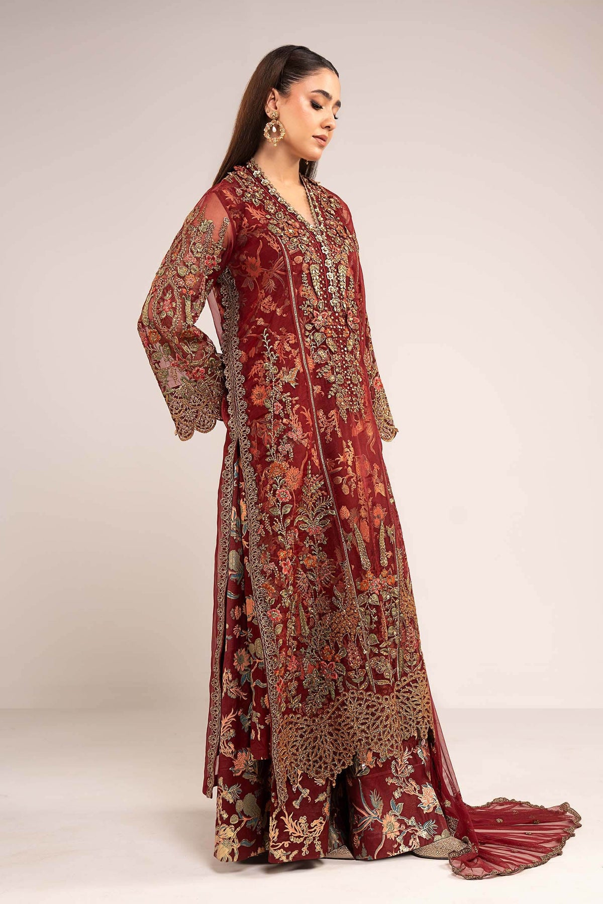 Maria B | Luxury Formals | SF-EF26-02-Maroon by Maria B - Designer Dress  - Type : Ladies Clothes - Available at Libayah - 100% Original 