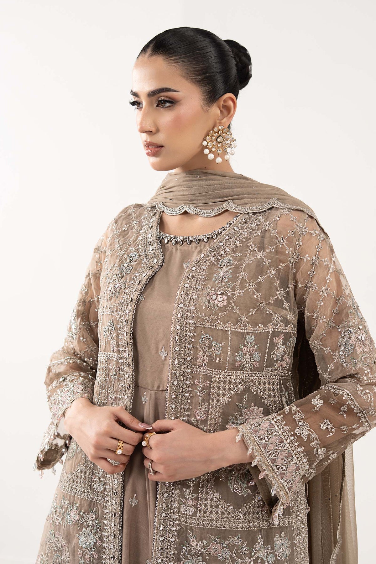 Maria B | Luxury Formals | SF-EF26-05-Coffee by Maria B - Designer Dress  - Type : Ladies Clothes - Available at Libayah - 100% Original 