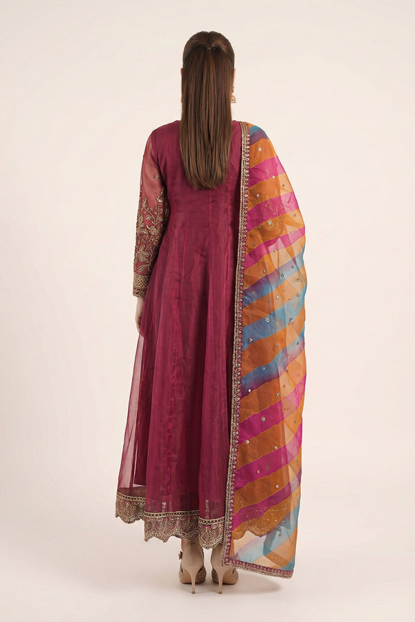 Maria B | Luxury Formals | SF-EF26-08-Maroon by Maria B - Designer Dress  - Type : Ladies Clothes - Available at Libayah - 100% Original 