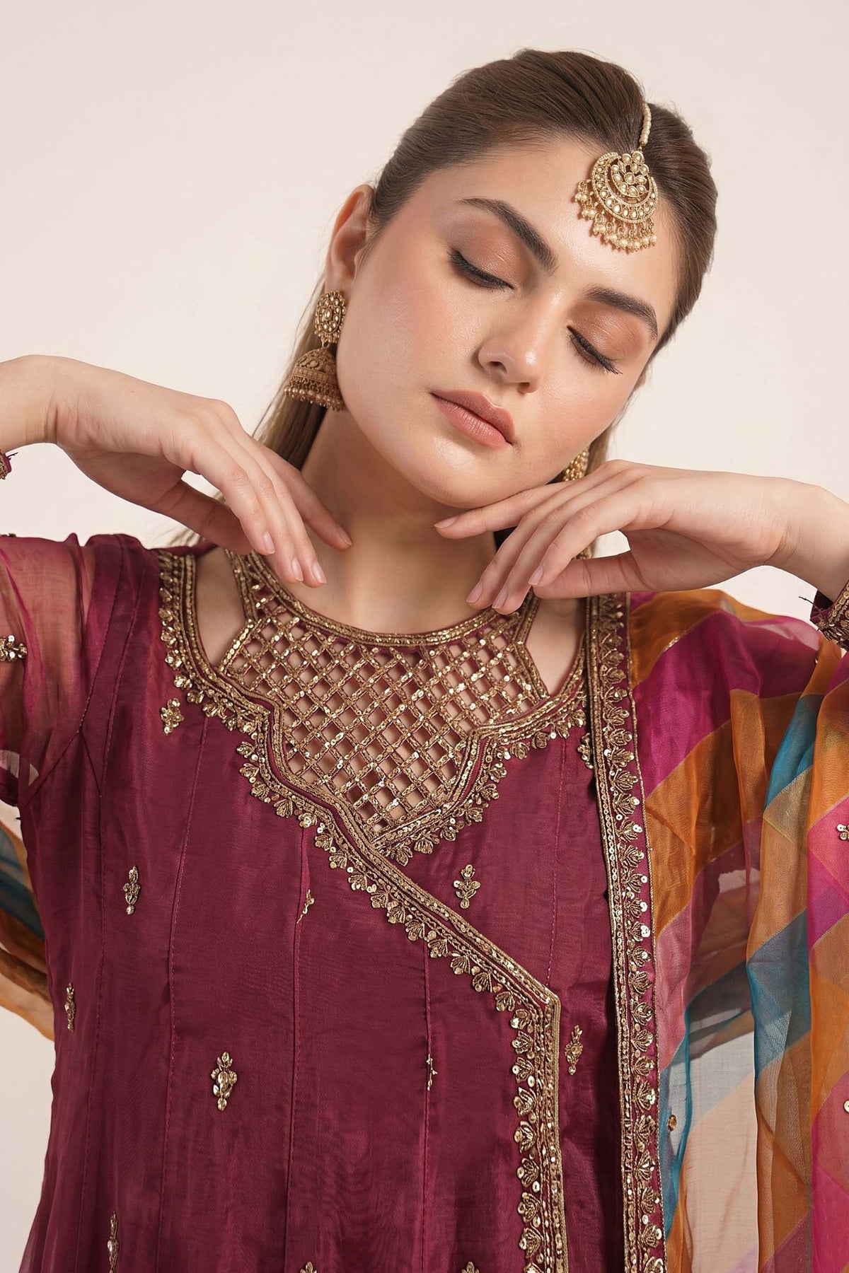 Maria B | Luxury Formals | SF-EF26-08-Maroon by Maria B - Designer Dress  - Type : Ladies Clothes - Available at Libayah - 100% Original 