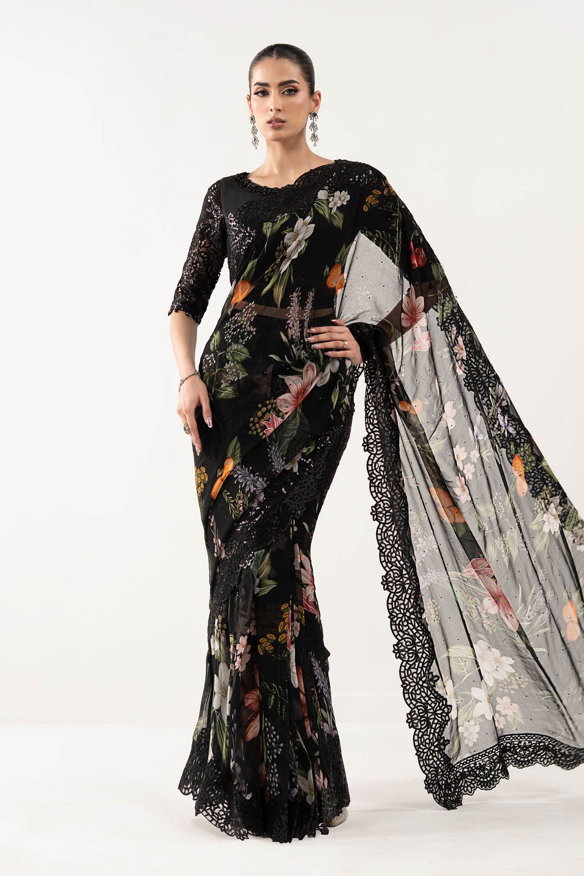 Maria B | Luxury Formals | SF-EF26-09-Black by Maria B - Designer Dress  - Type : Ladies Clothes - Available at Libayah - 100% Original 