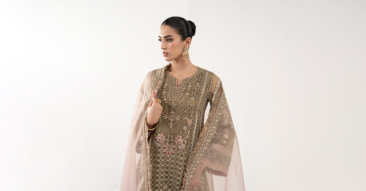 Maria B | Luxury Formals | SF-EF26-10-Coffee by Maria B - Designer Dress  - Type : Ladies Clothes - Available at Libayah - 100% Original 
