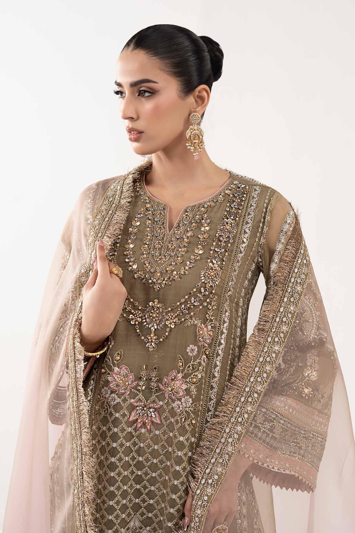 Maria B | Luxury Formals | SF-EF26-10-Coffee by Maria B - Designer Dress  - Type : Ladies Clothes - Available at Libayah - 100% Original 