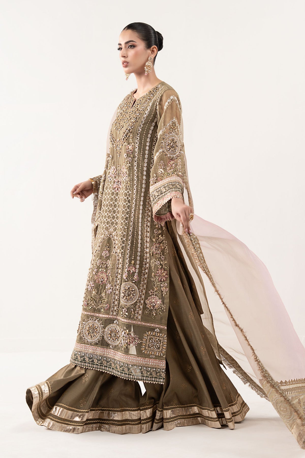Maria B | Luxury Formals | SF-EF26-10-Coffee by Maria B - Designer Dress  - Type : Ladies Clothes - Available at Libayah - 100% Original 