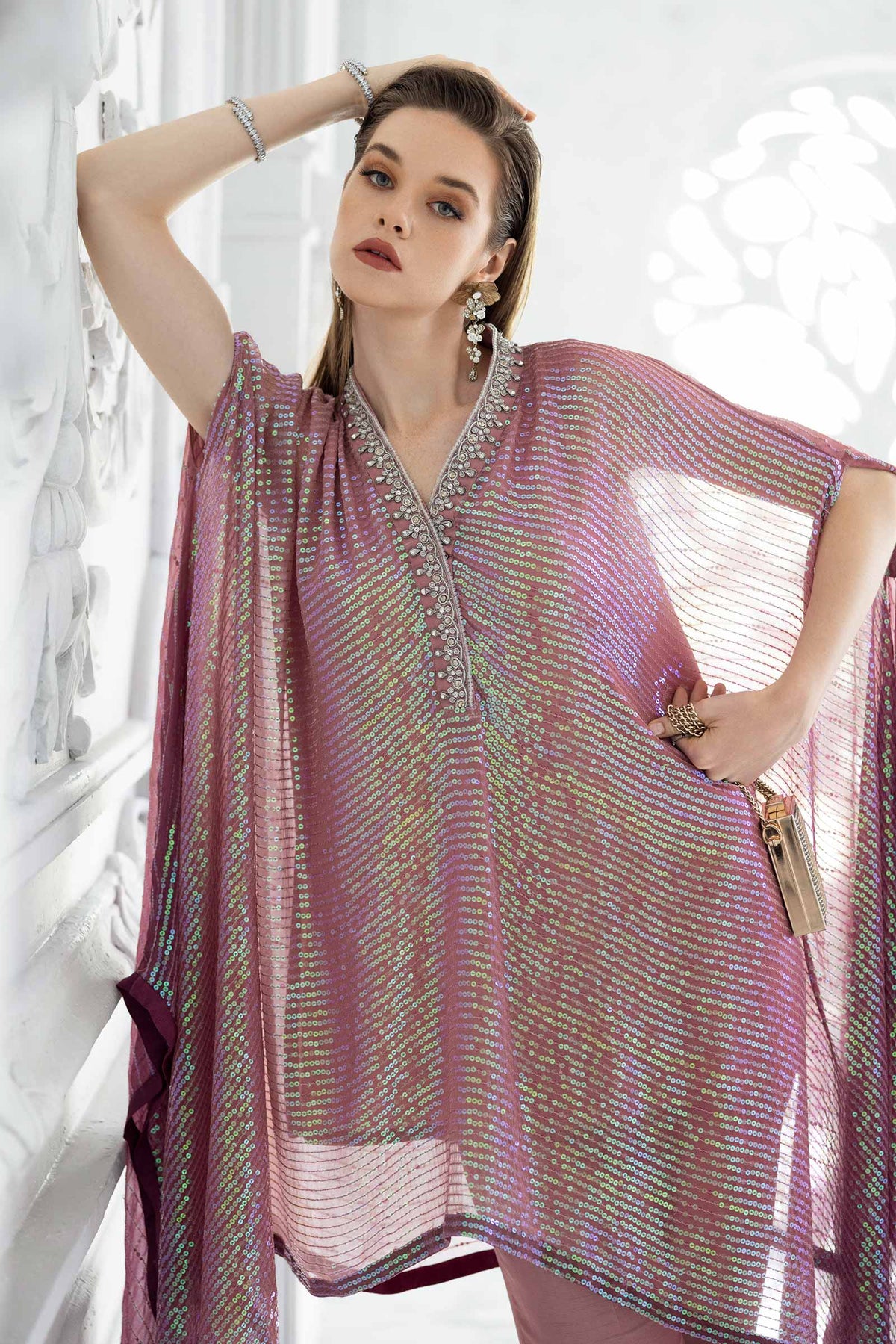 Maria B | Luxury Formals | SF-EF26-11-Beige and Green by Maria B - Designer Dress  - Type : Ladies Clothes - Available at Libayah - 100% Original 