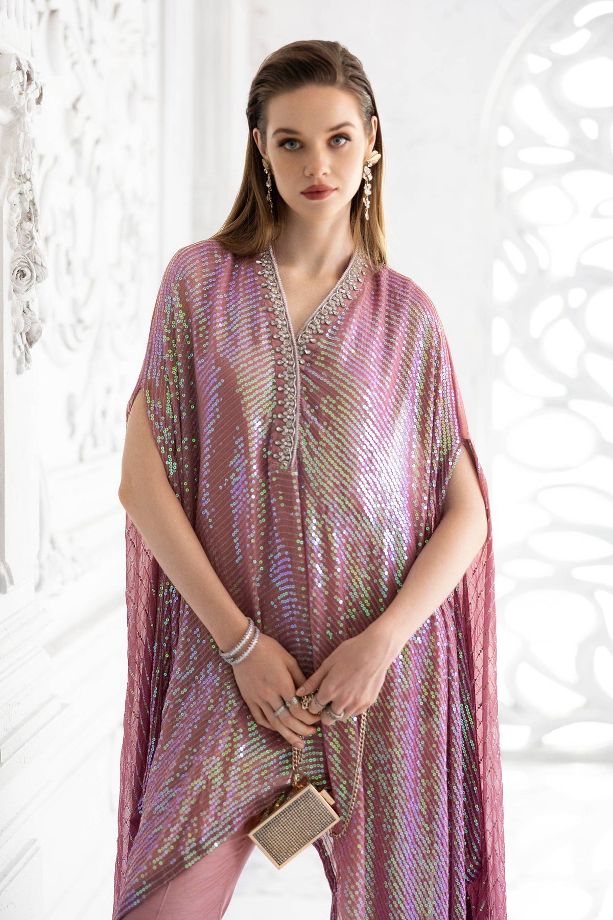 Maria B | Luxury Formals | SF-EF26-11-Beige and Green by Maria B - Designer Dress  - Type : Ladies Clothes - Available at Libayah - 100% Original 