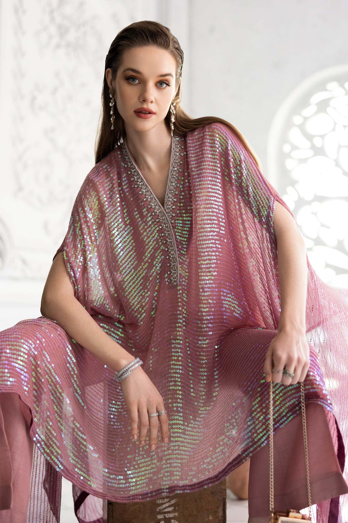 Maria B | Luxury Formals | SF-EF26-11-Beige and Green by Maria B - Designer Dress  - Type : Ladies Clothes - Available at Libayah - 100% Original 
