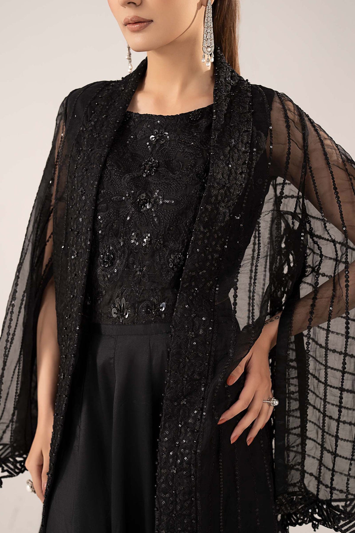 Maria B | Luxury Formals | SF-EF26-12-Black by Maria B - Designer Dress  - Type : Ladies Clothes - Available at Libayah - 100% Original 
