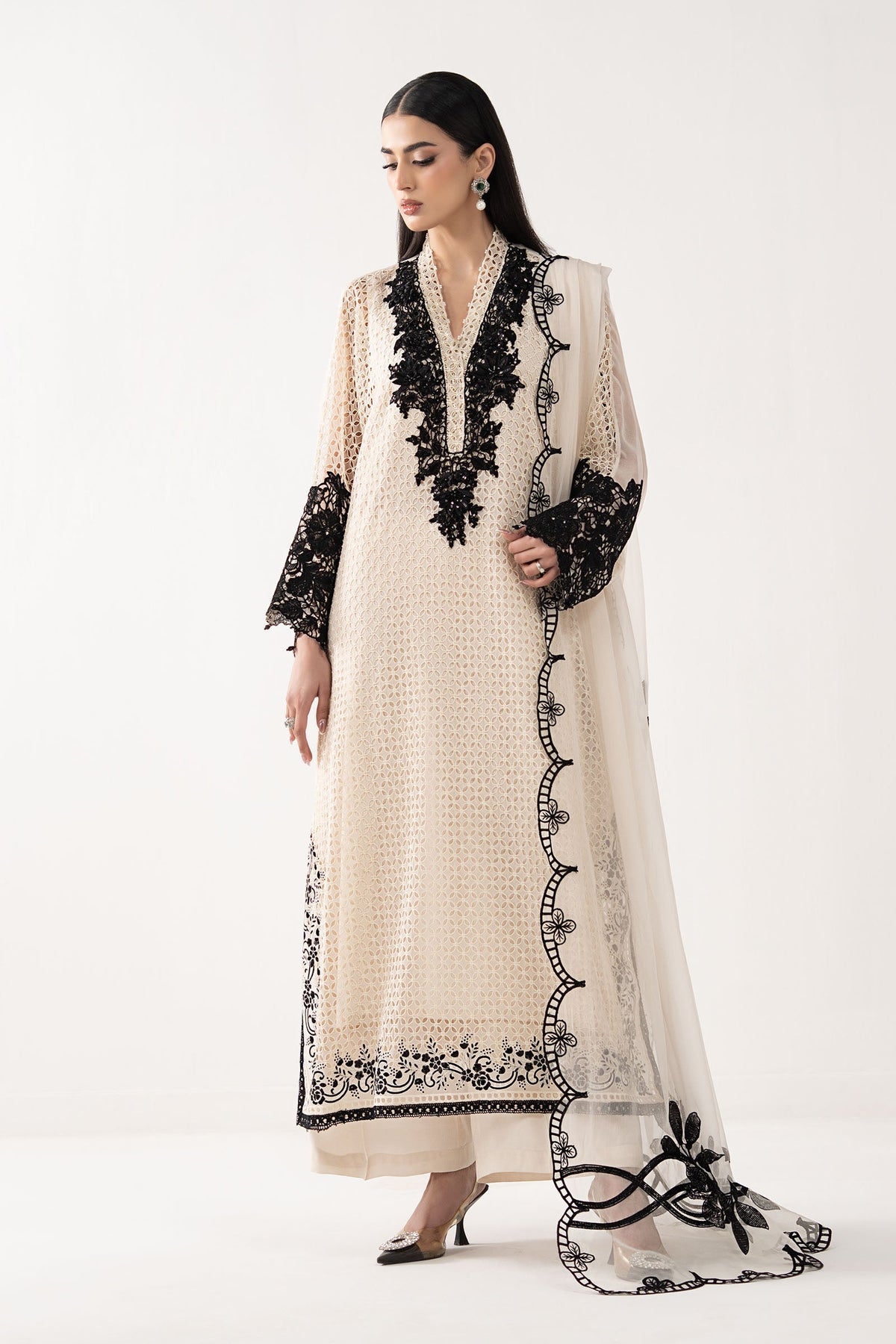 Maria B | Luxury Formals | SF-EF26-13-Off White by Maria B - Designer Dress  - Type : Ladies Clothes - Available at Libayah - 100% Original 