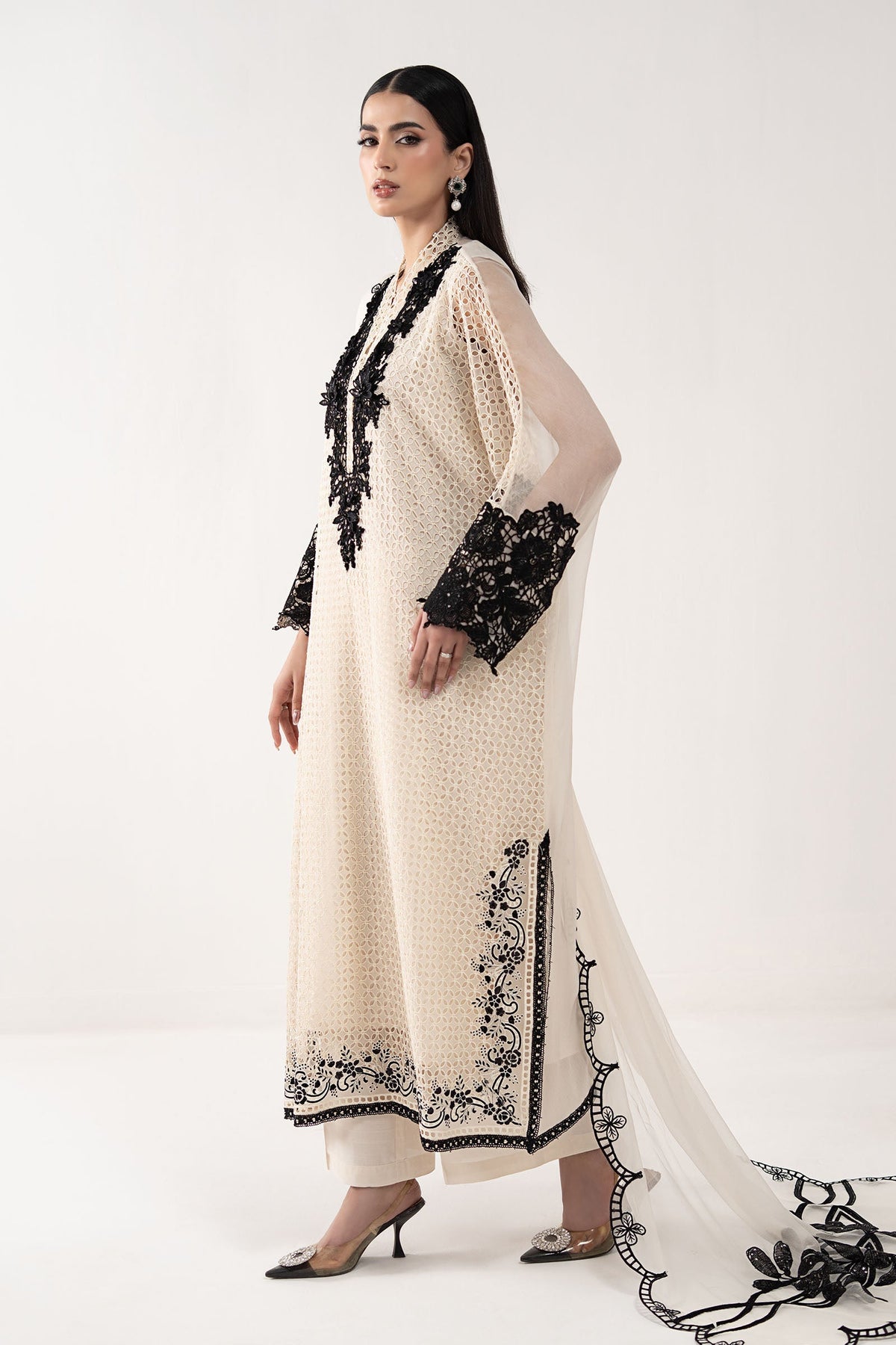 Maria B | Luxury Formals | SF-EF26-13-Off White by Maria B - Designer Dress  - Type : Ladies Clothes - Available at Libayah - 100% Original 