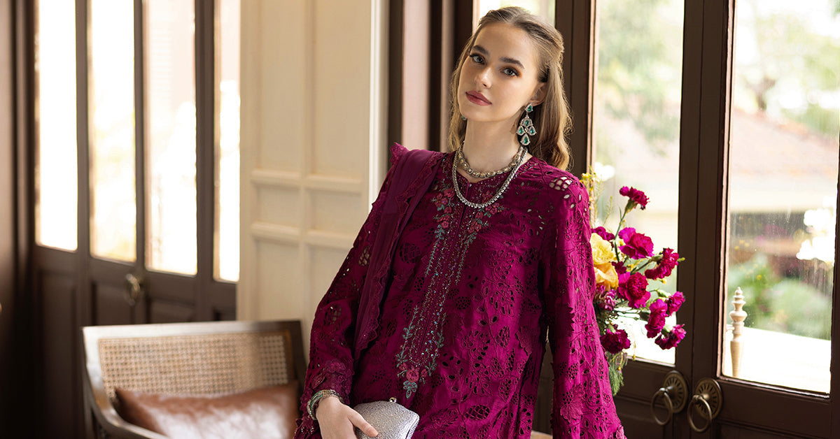 Maria B | Luxury Formals | SF-EF26-16-Magenta by Maria B - Designer Dress  - Type : Ladies Clothes - Available at Libayah - 100% Original 