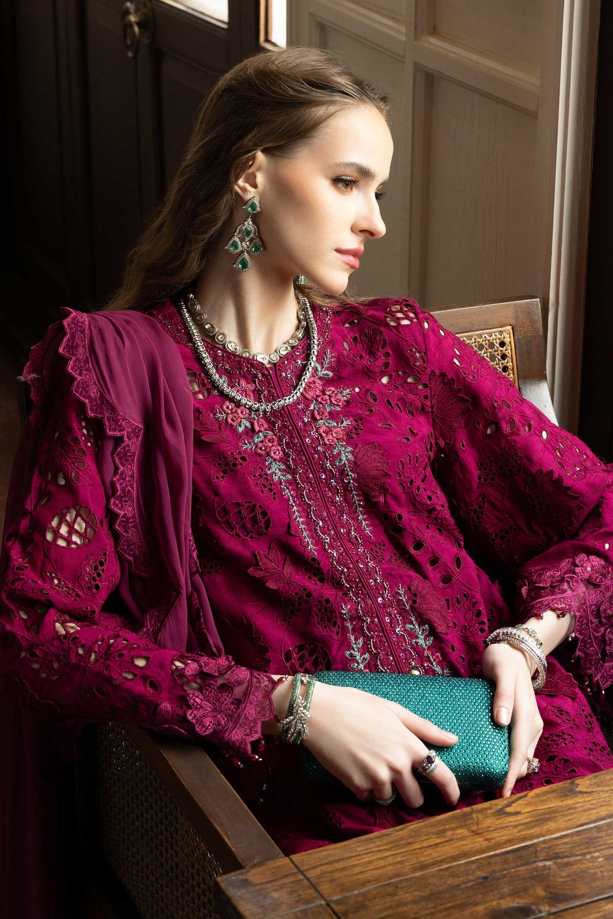 Maria B | Luxury Formals | SF-EF26-16-Magenta by Maria B - Designer Dress  - Type : Ladies Clothes - Available at Libayah - 100% Original 