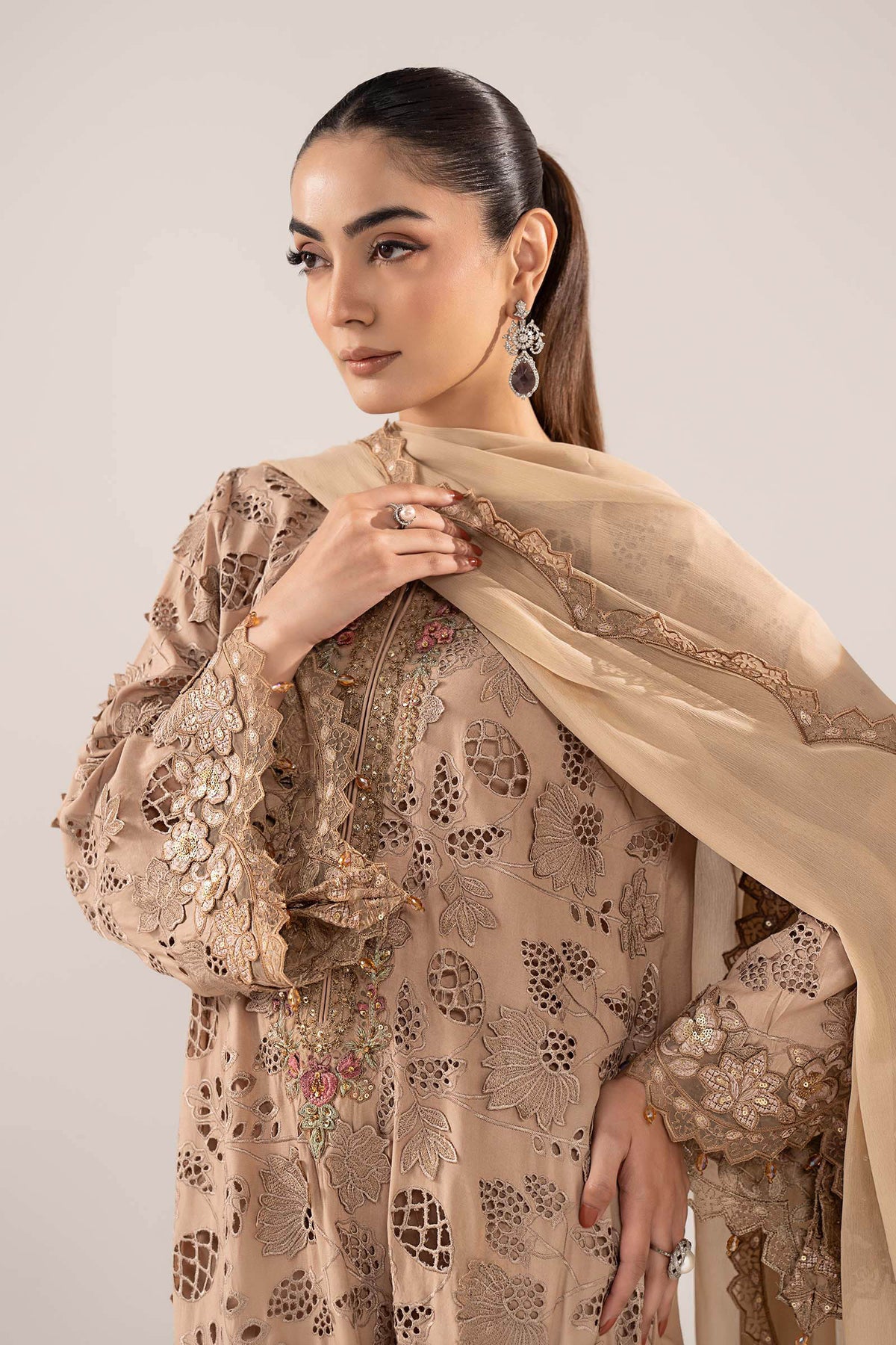 Maria B | Luxury Formals | SF-EF26-16-BEIGE by Maria B - Designer Dress  - Type : Ladies Clothes - Available at Libayah - 100% Original 
