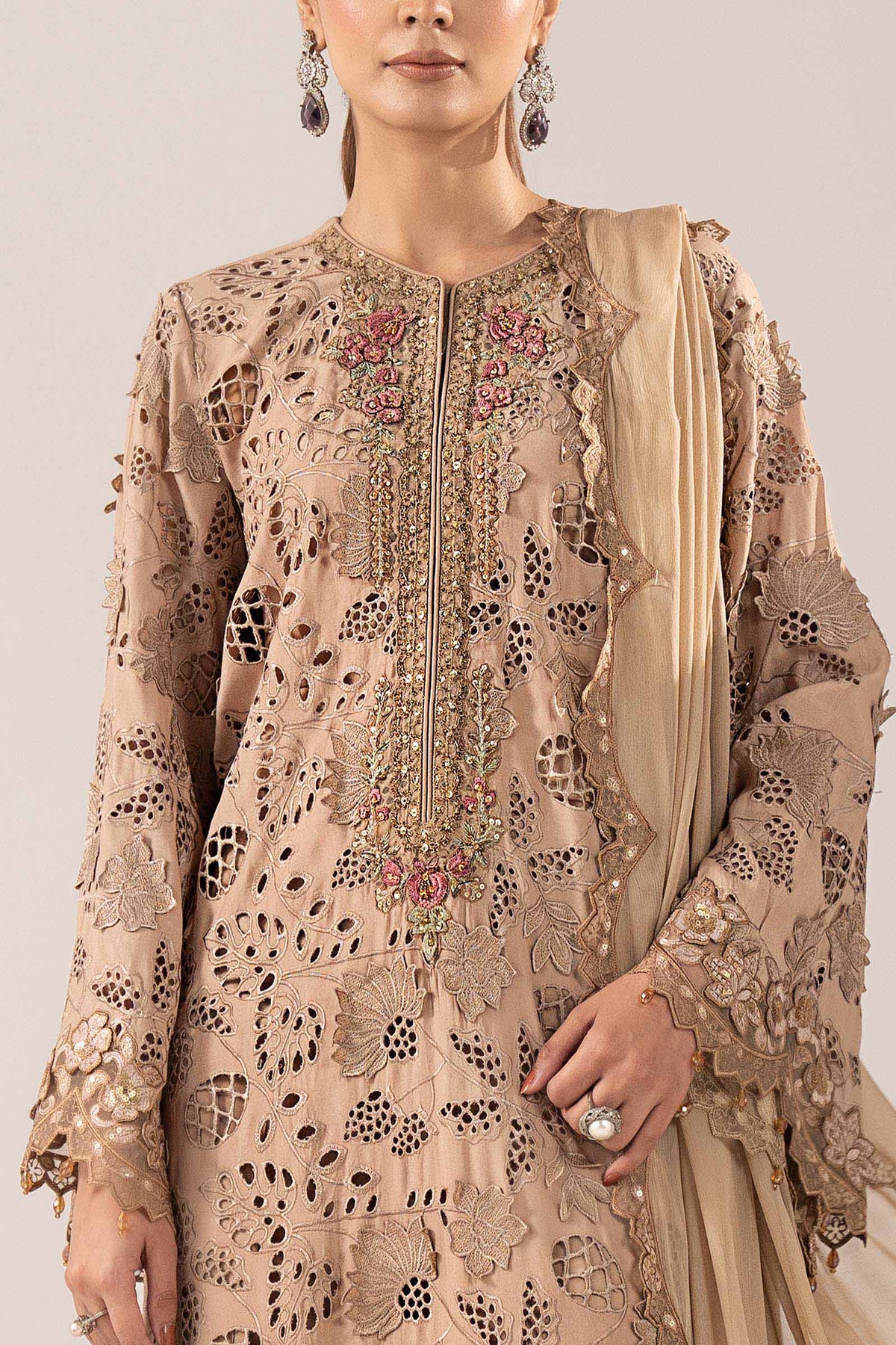 Maria B | Luxury Formals | SF-EF26-16-BEIGE by Maria B - Designer Dress  - Type : Ladies Clothes - Available at Libayah - 100% Original 