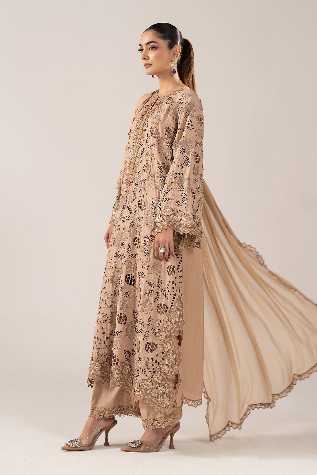 Maria B | Luxury Formals | SF-EF26-16-BEIGE by Maria B - Designer Dress  - Type : Ladies Clothes - Available at Libayah - 100% Original 