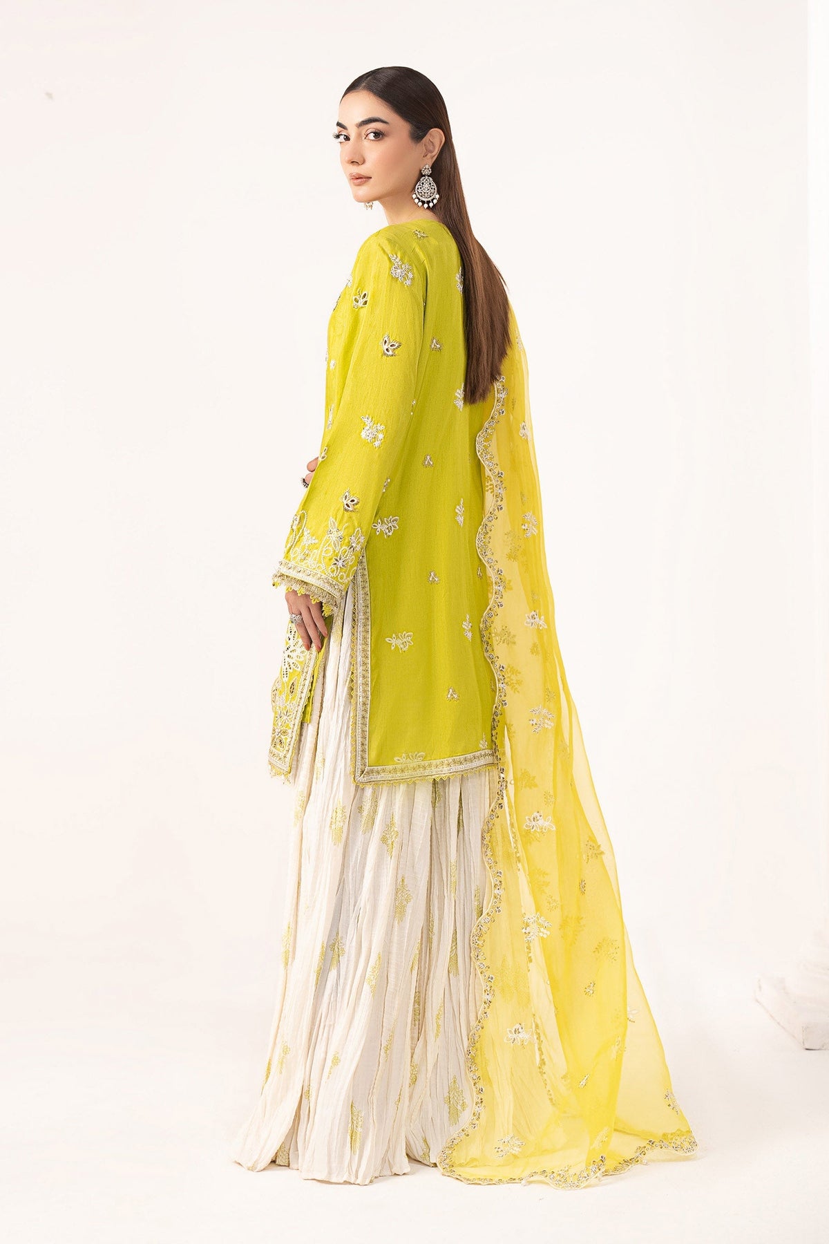 Maria B | Luxury Formals | SF-EF26-19-Acid Green by Maria B - Designer Dress  - Type : Ladies Clothes - Available at Libayah - 100% Original 